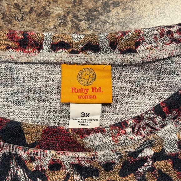 Sweater Patchwork Boho Roll Tab Sleeve Festival Abstract Eclectic Casual Size 3X - Picture 3 of 7